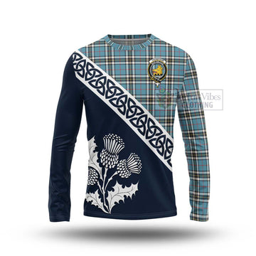 Tartan Vibes Clothing Thompson (Thomson) Tartan Long Sleeve T-Shirt Featuring Thistle and Scotland Map