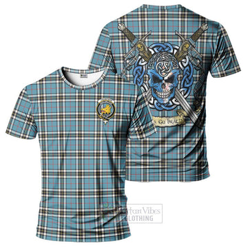 Tartan Vibes Clothing Thompson (Thomson) Tartan T-Shirt with Family Crest Celtic Skull Style