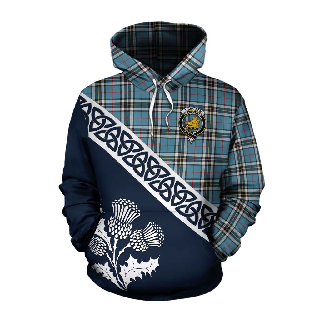 Tartan Vibes Clothing Thompson (Thomson) Tartan Cotton Hoodie Featuring Thistle and Scotland Map