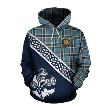 Tartan Vibes Clothing Thompson (Thomson) Tartan Cotton Hoodie Featuring Thistle and Scotland Map