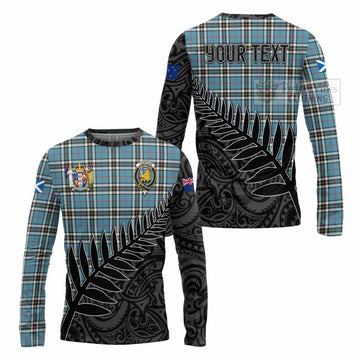 Tartan Vibes Clothing Thompson (Thomson) Crest Tartan Long Sleeve T-Shirt with New Zealand Silver Fern Half Style