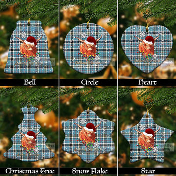 Tartan Vibes Clothing Thompson (Thomson) Clan Tartan Ornament with Christmas Twinkle Highland Cattle