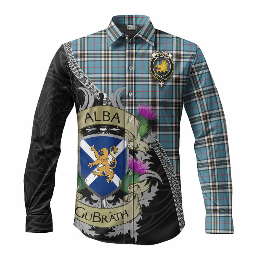 Tartan Vibes Clothing Thompson (Thomson) Tartan Family Crest Long Sleeve Button Shirt Lion Rampant Royal Thistle Shield Celtic Inspired