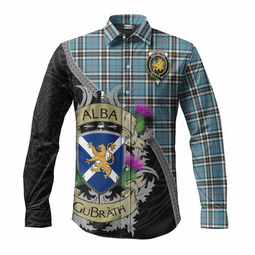 Tartan Vibes Clothing Thompson (Thomson) Tartan Family Crest Long Sleeve Button Shirt Lion Rampant Royal Thistle Shield Celtic Inspired