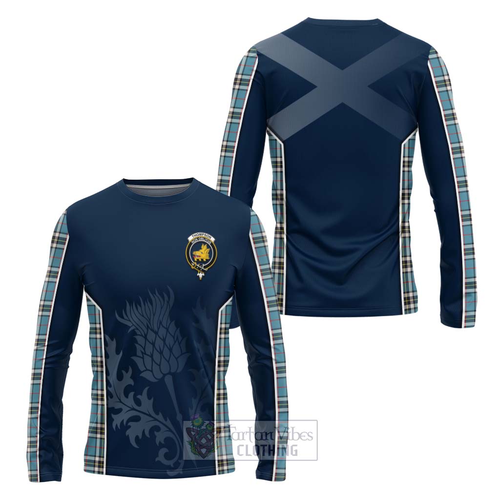 Tartan Vibes Clothing Thompson (Thomson) Tartan Long Sleeve T-Shirt with Family Crest and Scottish Thistle Vibes Sport Style