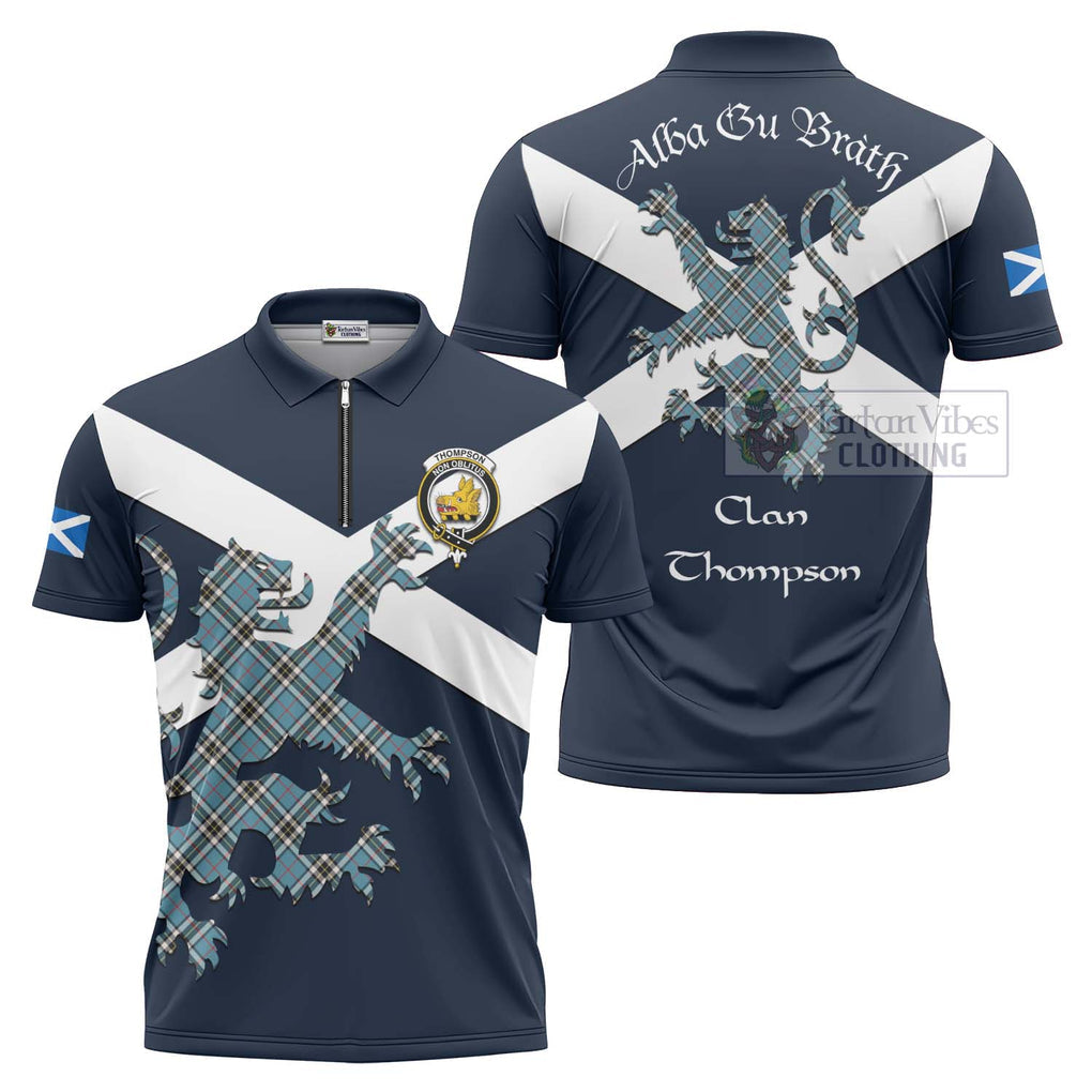 Tartan Vibes Clothing Thompson (Thomson) Tartan Lion Rampant Zipper Polo Shirt – Proudly Display Your Heritage with Alba Gu Brath and Clan Name