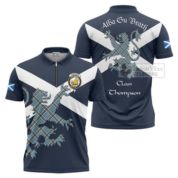 Tartan Vibes Clothing Thompson (Thomson) Tartan Lion Rampant Zipper Polo Shirt – Proudly Display Your Heritage with Alba Gu Brath and Clan Name