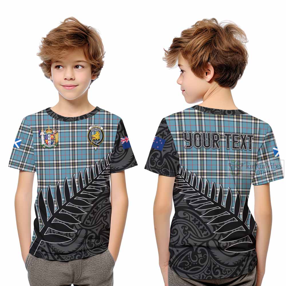 Tartan Vibes Clothing Thompson (Thomson) Crest Tartan Kid T-Shirt with New Zealand Silver Fern Half Style
