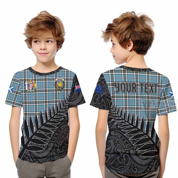 Tartan Vibes Clothing Thompson (Thomson) Crest Tartan Kid T-Shirt with New Zealand Silver Fern Half Style