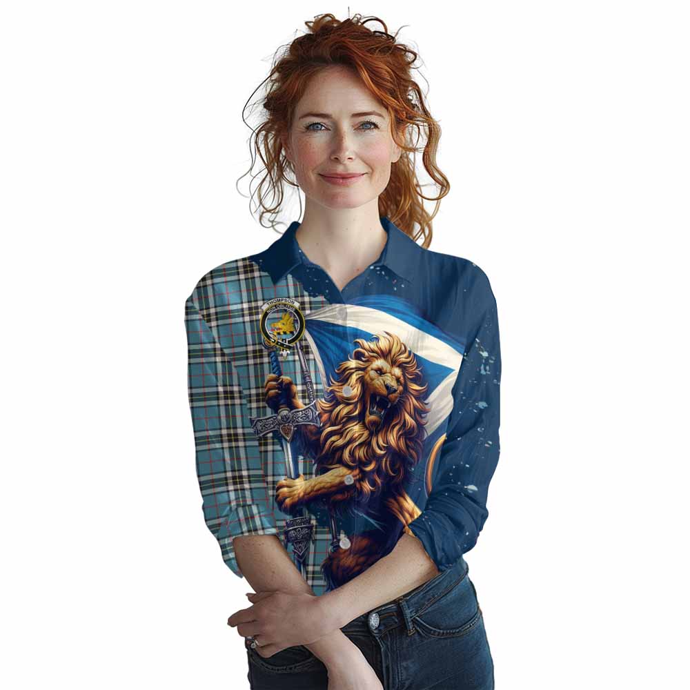 Tartan Vibes Clothing Thompson (Thomson) Tartan Family Crest Women's Casual Shirt with Scottish Majestic Lion