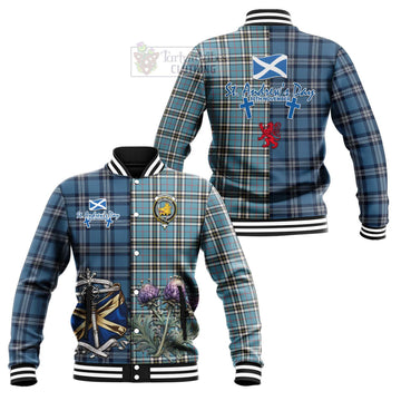 Tartan Vibes Clothing Thompson (Thomson) Tartan Baseball Jacket Happy St. Andrew's Day Half Tartan Style