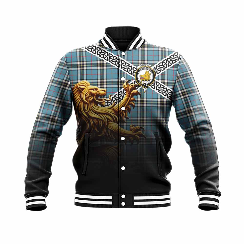 Tartan Vibes Clothing Thompson (Thomson) Crest Tartan Baseball Jacket with Golden Lion Emblem Celtic Style