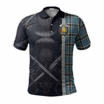 Tartan Vibes Clothing Thompson (Thomson) Tartan Polo Shirt with Family Crest Cross Sword Thistle Celtic Vibes