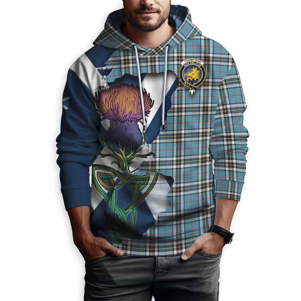 Tartan Vibes Clothing Thompson (Thomson) Tartan Family Crest Hoodie Scottish Thistle Celtic Inspired