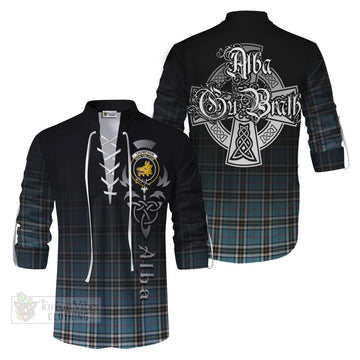 Tartan Vibes Clothing Thompson (Thomson) Tartan Ghillie Kilt Shirt Featuring Alba Gu Brath Family Crest Celtic Inspired