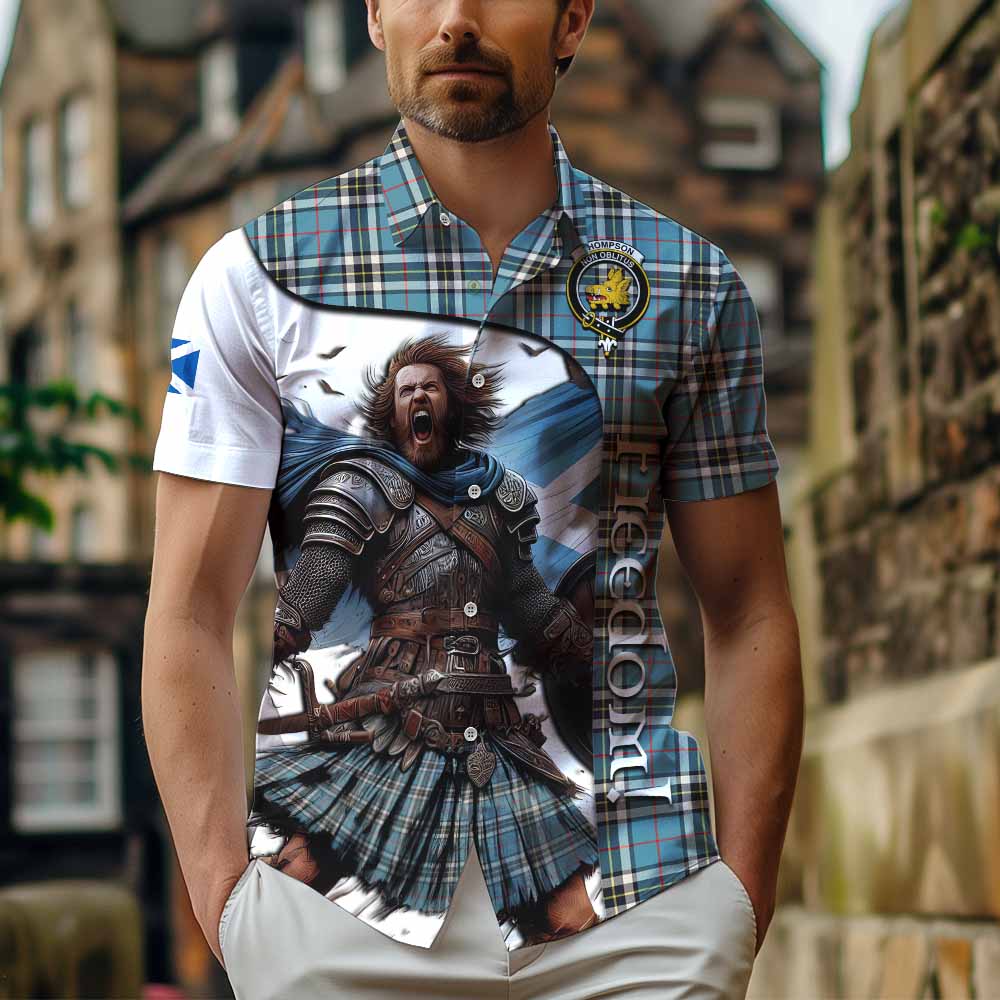 Tartan Vibes Clothing Thompson (Thomson) Crest Tartan Short Sleeve Button Shirt Inspired by the Freedom of Scottish Warrior