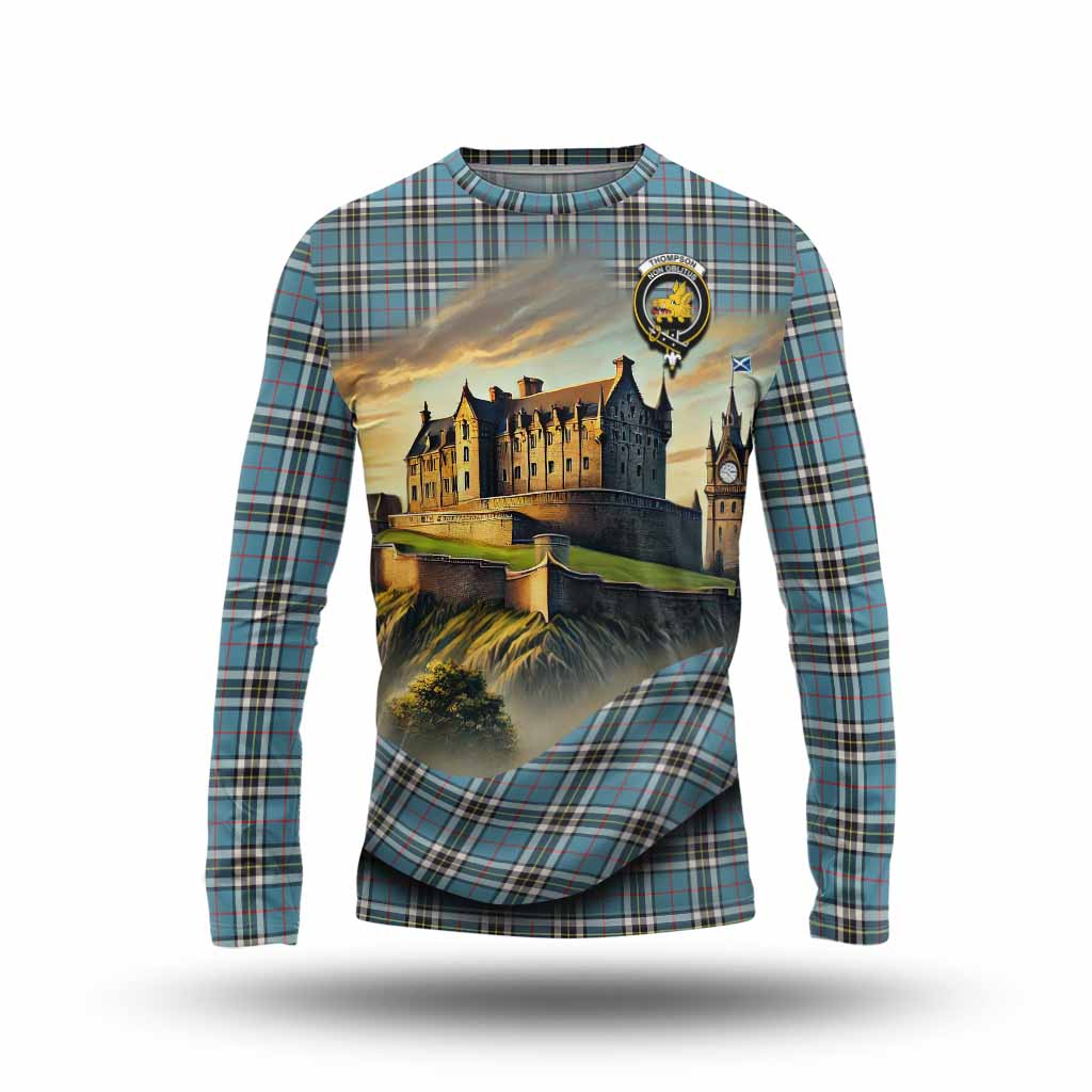 Tartan Vibes Clothing Thompson (Thomson) Tartan Family Crest Long Sleeve T-Shirt with Scottish Ancient Castle Style
