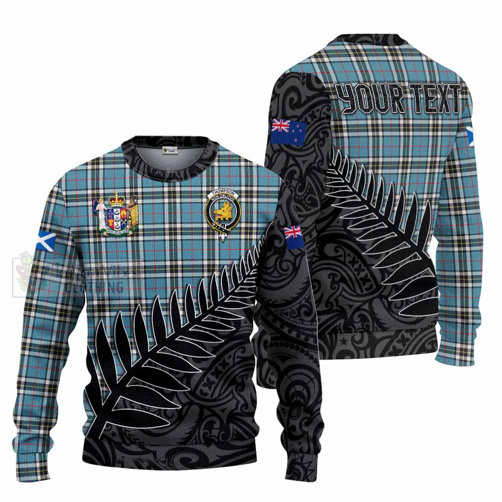 Tartan Vibes Clothing Thompson (Thomson) Crest Tartan Knitted Sweater with New Zealand Silver Fern Half Style