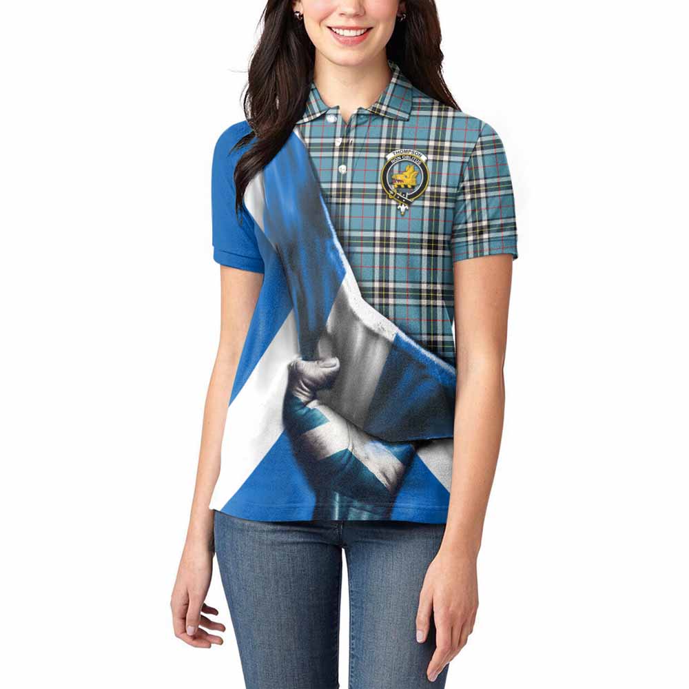 Tartan Vibes Clothing Thompson (Thomson) Tartan Women's Polo Shirt with Family Crest Scotland Patriotic Style