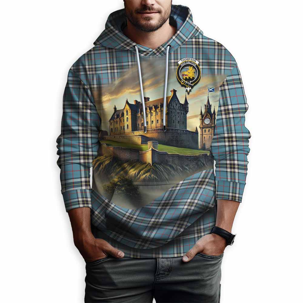 Tartan Vibes Clothing Thompson (Thomson) Tartan Family Crest Hoodie with Scottish Ancient Castle Style