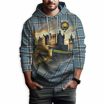 Tartan Vibes Clothing Thompson (Thomson) Tartan Family Crest Hoodie with Scottish Ancient Castle Style