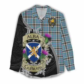 Tartan Vibes Clothing Thompson (Thomson) Tartan Family Crest Women's Casual Shirt Lion Rampant Royal Thistle Shield Celtic Inspired