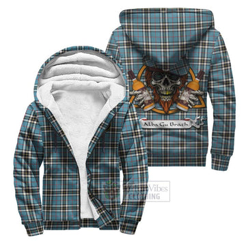 Tartan Vibes Clothing Thompson (Thomson) Tartan Sherpa Hoodie with Family Crest and Bearded Skull Holding Bottles of Whiskey