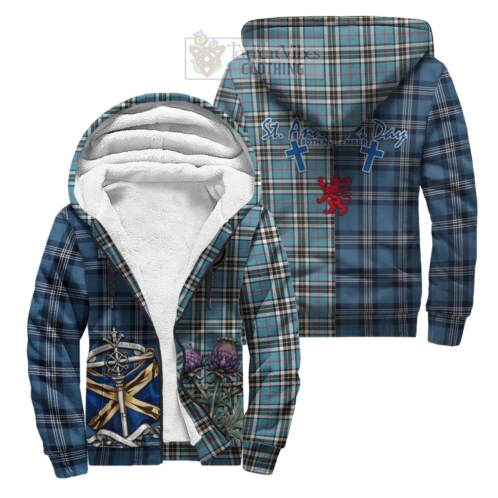 Tartan Vibes Clothing Thompson (Thomson) Tartan Sherpa Hoodie Happy St. Andrew's Day Half Tartan Style