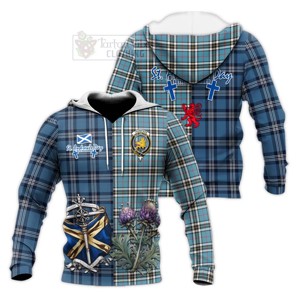 Tartan Vibes Clothing Thompson (Thomson) Tartan Knitted Hoodie Happy St. Andrew's Day Half Tartan Style