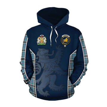 Tartan Vibes Clothing Thompson (Thomson) Tartan Cotton Hoodie with Family Crest and Lion Rampant Vibes Sport Style