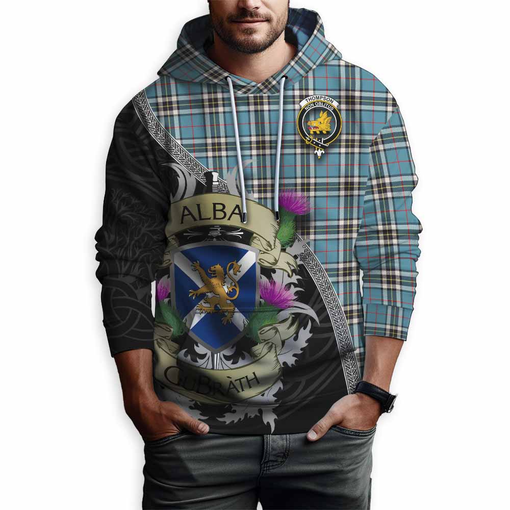 Tartan Vibes Clothing Thompson (Thomson) Tartan Family Crest Hoodie Lion Rampant Royal Thistle Shield Celtic Inspired