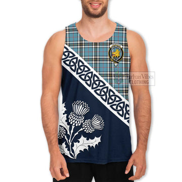 Tartan Vibes Clothing Thompson (Thomson) Tartan Men's Tank Top Featuring Thistle and Scotland Map