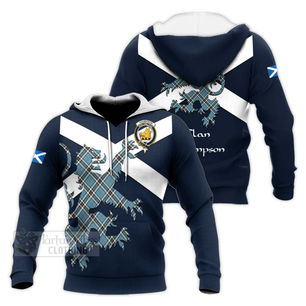 Tartan Vibes Clothing Thompson (Thomson) Tartan Lion Rampant Knitted Hoodie – Proudly Display Your Heritage with Alba Gu Brath and Clan Name
