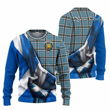 Tartan Vibes Clothing Thompson (Thomson) Tartan Knitted Sweater with Family Crest Scotland Patriotic Style