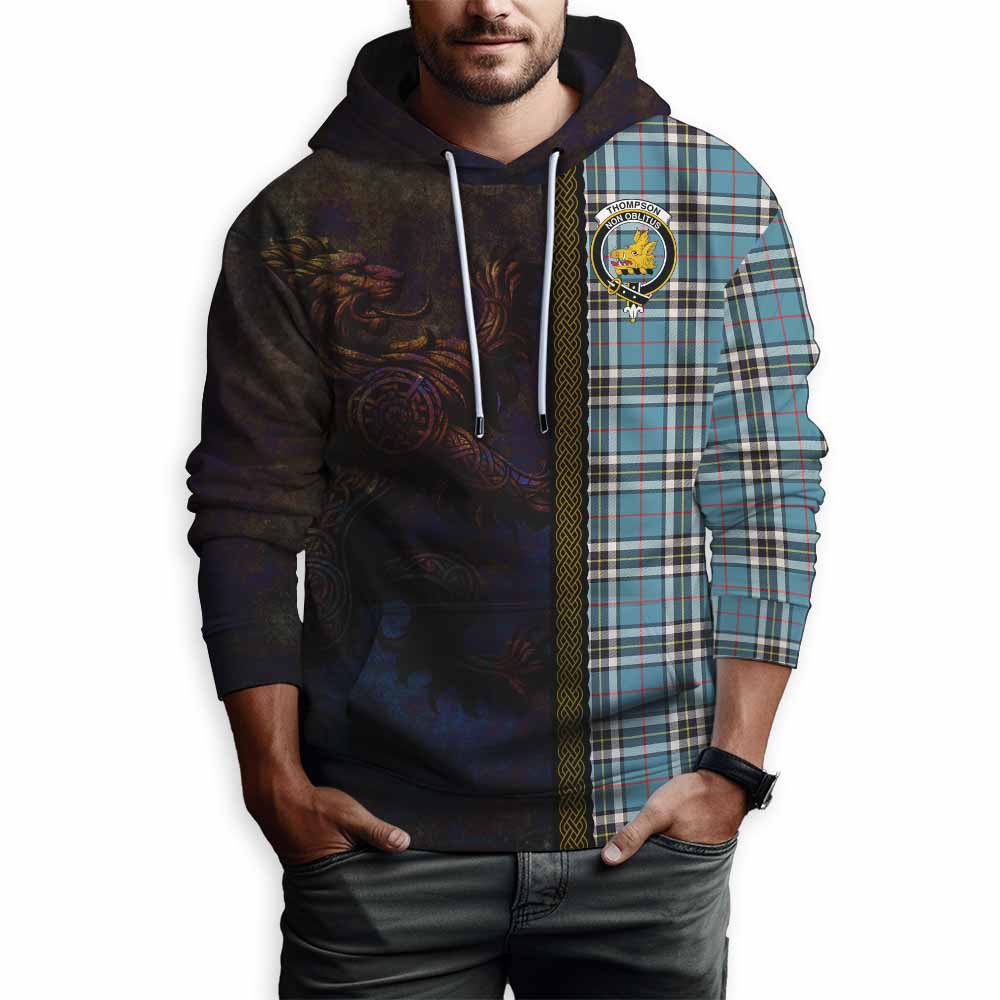 Tartan Vibes Clothing Thompson (Thomson) Tartan Family Crest Hoodie Alba Gu Brath Be Brave Lion Ancient Style