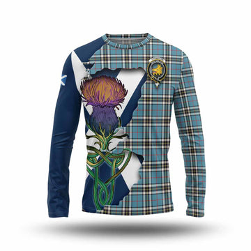 Tartan Vibes Clothing Thompson (Thomson) Tartan Family Crest Long Sleeve T-Shirt Scottish Thistle Celtic Inspired