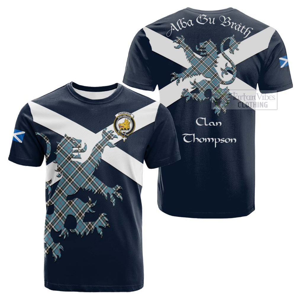 Tartan Vibes Clothing Thompson (Thomson) Tartan Lion Rampant Cotton T-shirt – Proudly Display Your Heritage with Alba Gu Brath and Clan Name