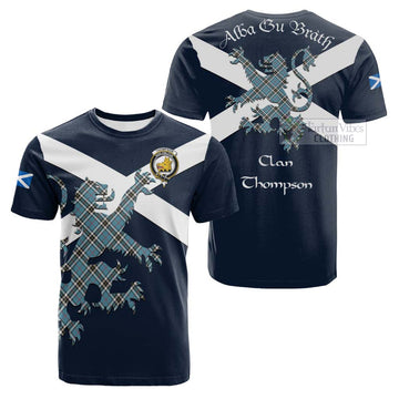 Tartan Vibes Clothing Thompson (Thomson) Tartan Lion Rampant Cotton T-shirt – Proudly Display Your Heritage with Alba Gu Brath and Clan Name