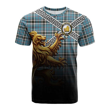 Tartan Vibes Clothing Thompson (Thomson) Crest Tartan Cotton T-shirt with Golden Lion Emblem Celtic Style