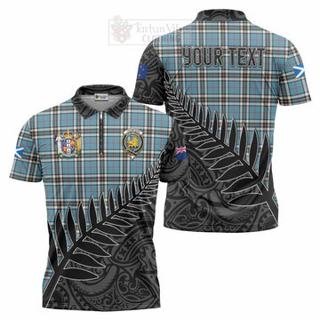 Tartan Vibes Clothing Thompson (Thomson) Crest Tartan Zipper Polo Shirt with New Zealand Silver Fern Half Style