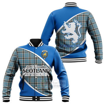 Tartan Vibes Clothing Thompson (Thomson) Family Crest Tartan Baseball Jacket Celebrate Saint Andrew's Day in Style