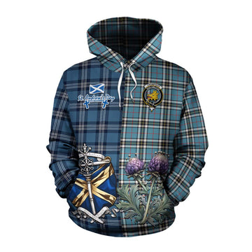 Tartan Vibes Clothing Thompson (Thomson) Tartan Cotton Hoodie Happy St. Andrew's Day Half Tartan Style
