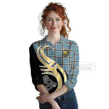 Tartan Vibes Clothing Thompson (Thomson) Tartan Women's Casual Shirt with Family Crest and Celtic Symbol Style