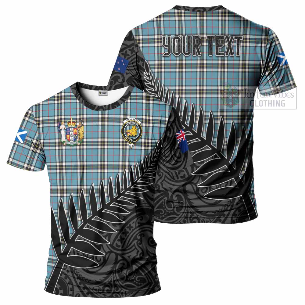 Tartan Vibes Clothing Thompson (Thomson) Crest Tartan T-Shirt with New Zealand Silver Fern Half Style