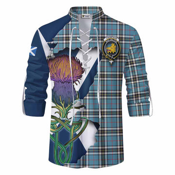 Tartan Vibes Clothing Thompson (Thomson) Tartan Family Crest Ghillie Kilt Shirt Scottish Thistle Celtic Inspired