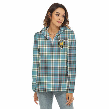 Thompson (Thomson) Tartan Women's Borg Fleece Hoodie with Half Zip with Family Crest