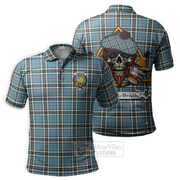 Tartan Vibes Clothing Thompson (Thomson) Tartan Polo Shirt with Family Crest and Bearded Skull Holding Bottles of Whiskey