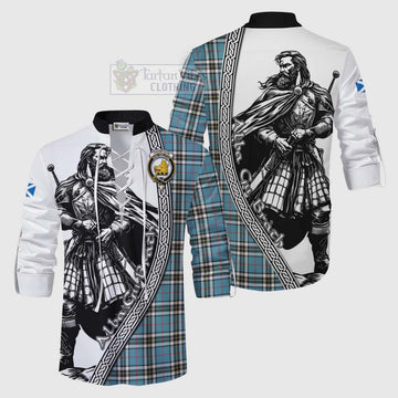 Tartan Vibes Clothing Thompson (Thomson) Tartan Clan Crest Ghillie Kilt Shirt with Highlander Warrior Celtic Style