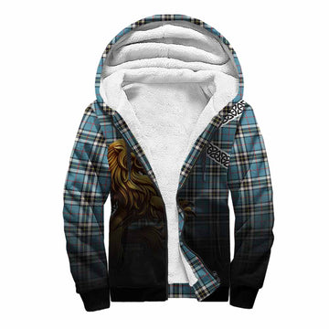 Tartan Vibes Clothing Thompson (Thomson) Crest Tartan Sherpa Hoodie with Golden Lion Emblem Celtic Style