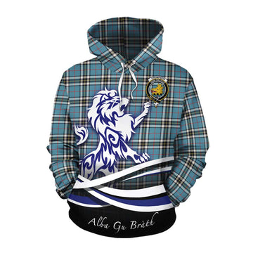 Tartan Vibes Clothing Thompson (Thomson) Tartan Cotton Hoodie with Alba Gu Brath Regal Lion Emblem